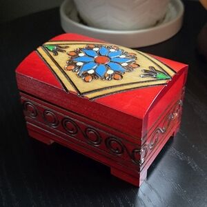 Handcrafted Red Wooden Jewelry Box